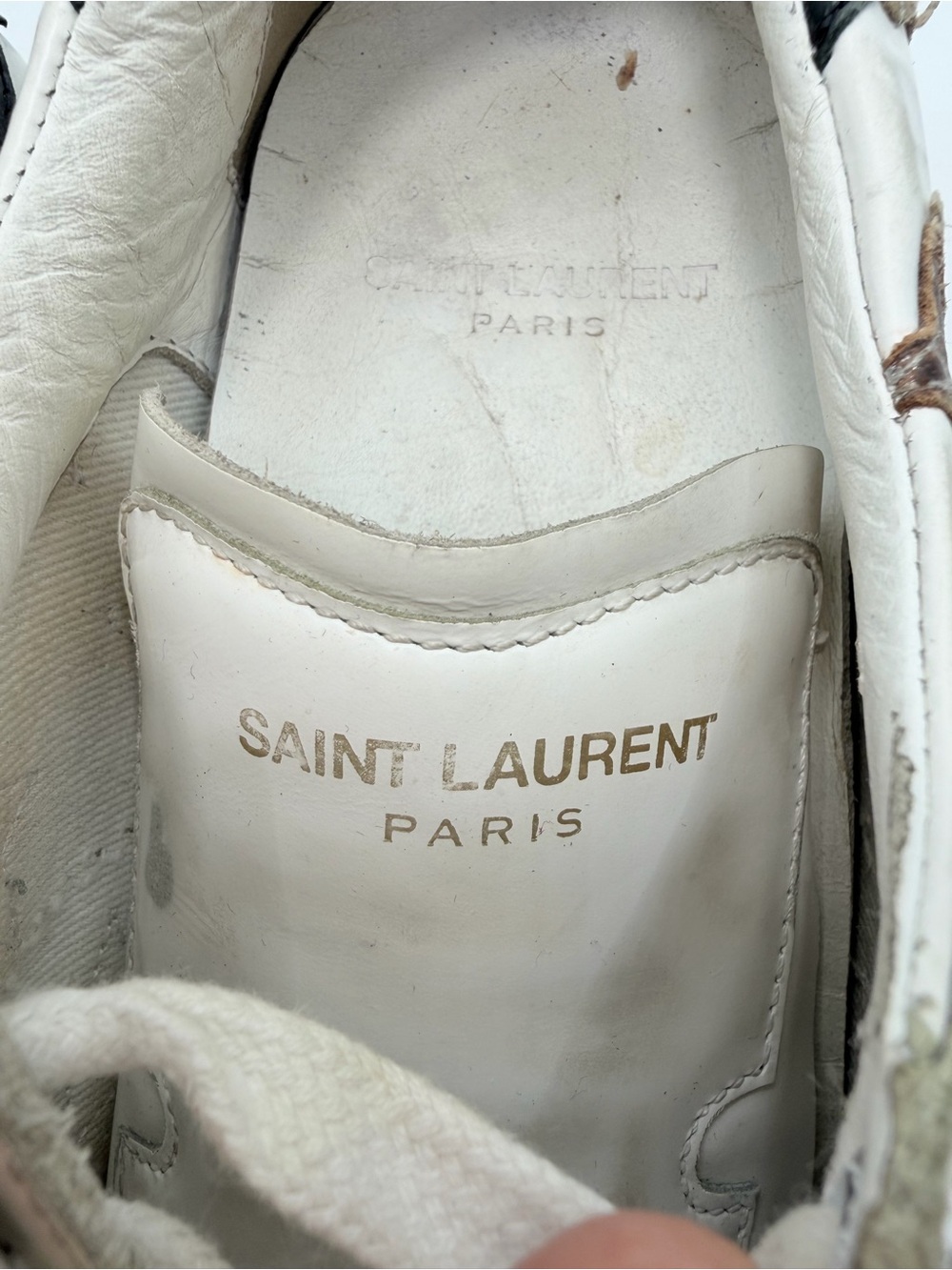 Saint Laurent White Leather Sneakers with Bronze Star Accents - Picture 9 of 13